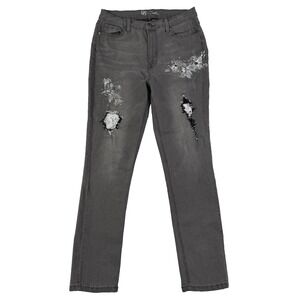 DG2 Jeans Womens Skinny Stretch Size 14T (32x29 fit) Gray Floral Embroidered